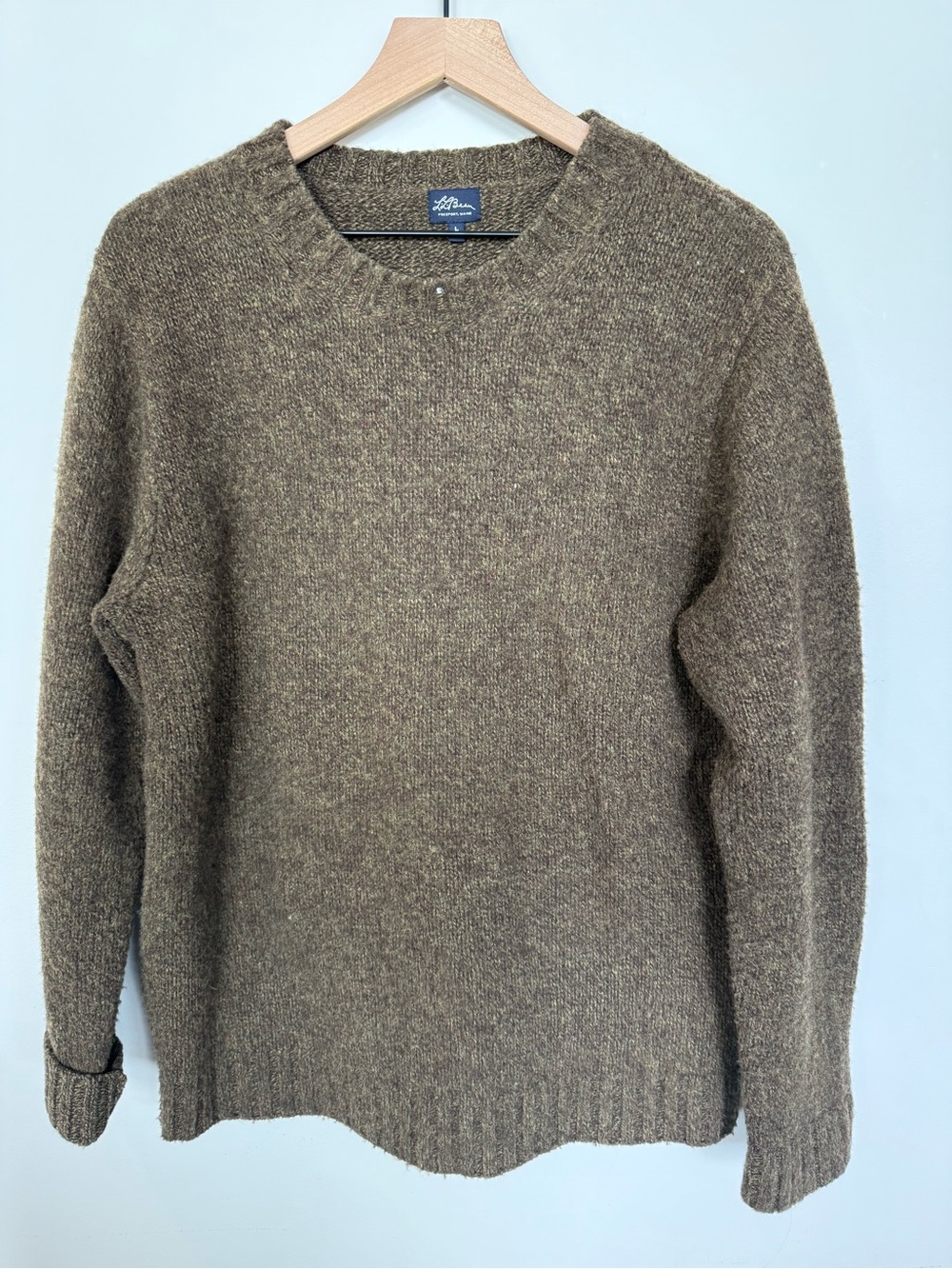 L.L.Bean 100% Lambswool Crewneck Sweater Brown Size Large Classic Wool